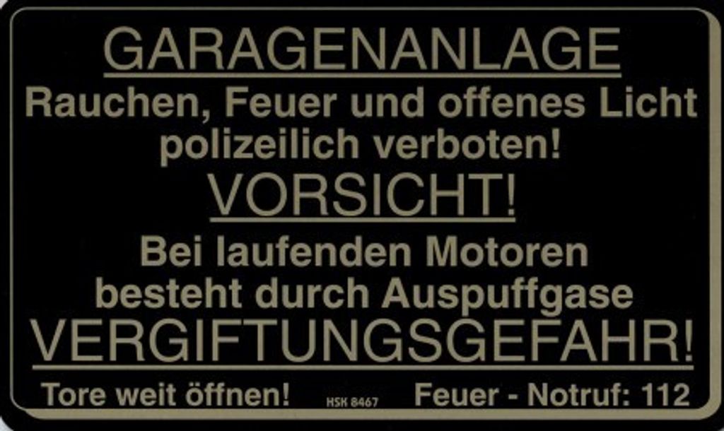 Kunststoffschild Hinweisschild - GARAGENANLAGE - Gr. 25 x 15 cm - 308467