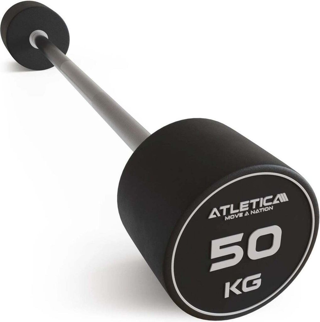 ATLETICA Langhantel | Kompakt | Premium Design und Qualität | Edel, robust und geruchsfrei | 90 cm Innenmaß | Ø 32-34 mm | Einzeln | 10 bis 50 kg