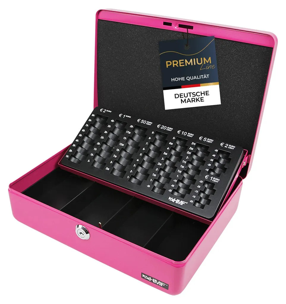 Caisse pour vide-greniers et marchés HMF avec trieur de pièces rose