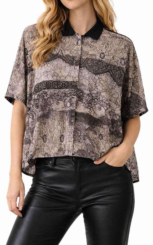 Diesel C-Steph Shirt Damen Bluse Kurzarm Grau