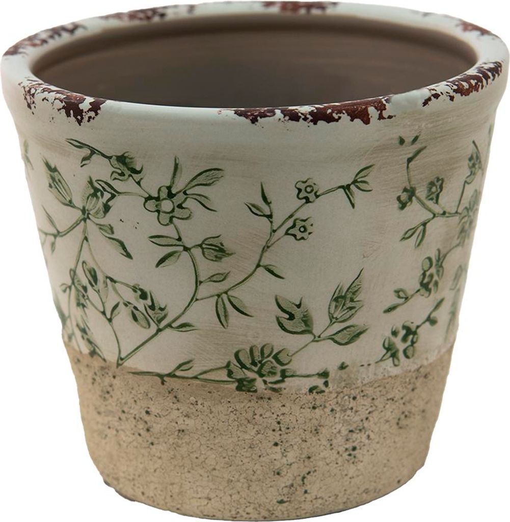 Clayre & Eef Blumentopf Ø 12x10 cm Grün Weiß Keramik Produktbild 