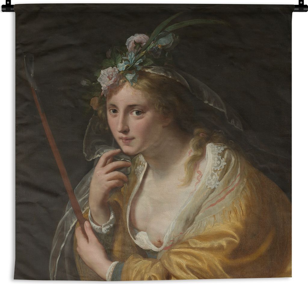 MuchoWow Wandteppich Wandbehang Eine Hirtin - Gemälde von Paulus Moreelse 150x150 cm Tapisserie Dekoration Wandtuch - Wohnaccessoires - Modernes