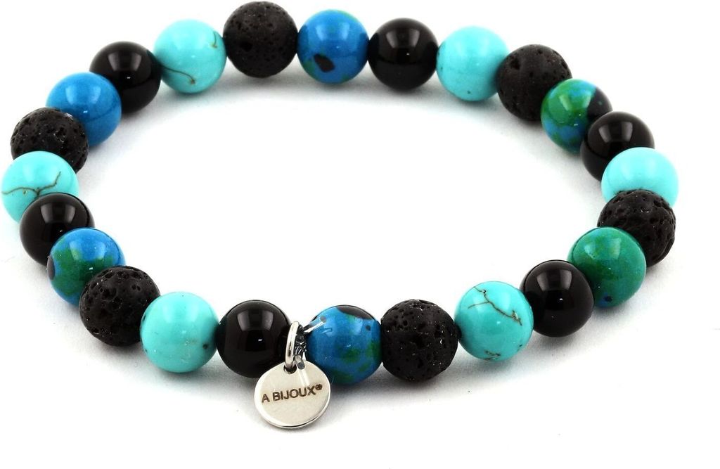 Armband Chrysokollperlen + Schwarzer Achat + Türkis + Lava 8 mm
