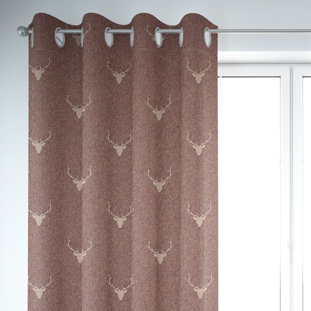 SCHÖNER LEBEN. Vorhang Jacquard Hirschkopf Geweih rotbraun beige 245cm Aufhängung Ösen