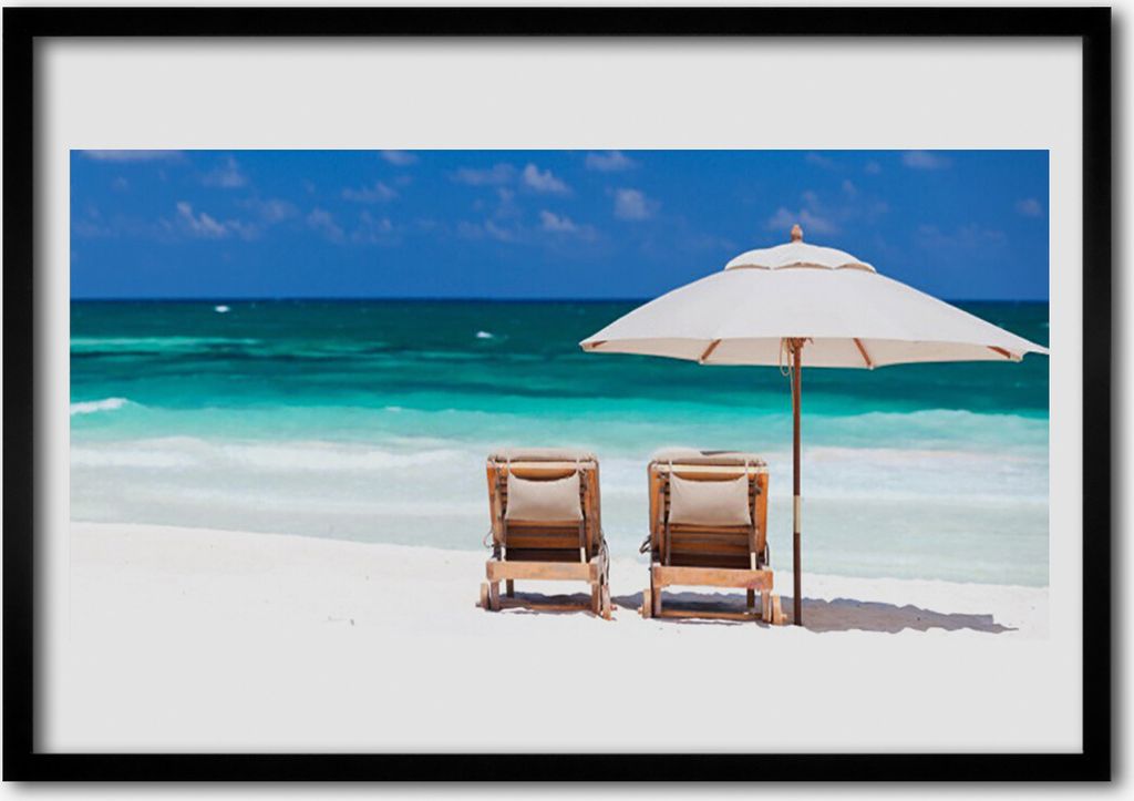 Bild 100x70 MDF-Rahmen Wandkunst Regenschirm Strand-Landschaft