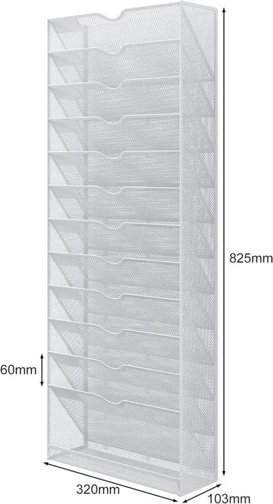 Étagère de bureau blanche 13 compartiments A4, structure métal robuste