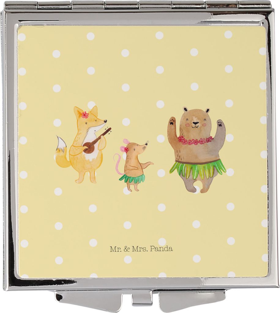 Mr. & Mrs. Panda Taschenspiegel Waldtiere Aloha - Gelb Pastell - Geschenk, Hase, Klappspiegel, Wald, Schminkspiegel, Reisespiegel, Musik, Igel, Qua...