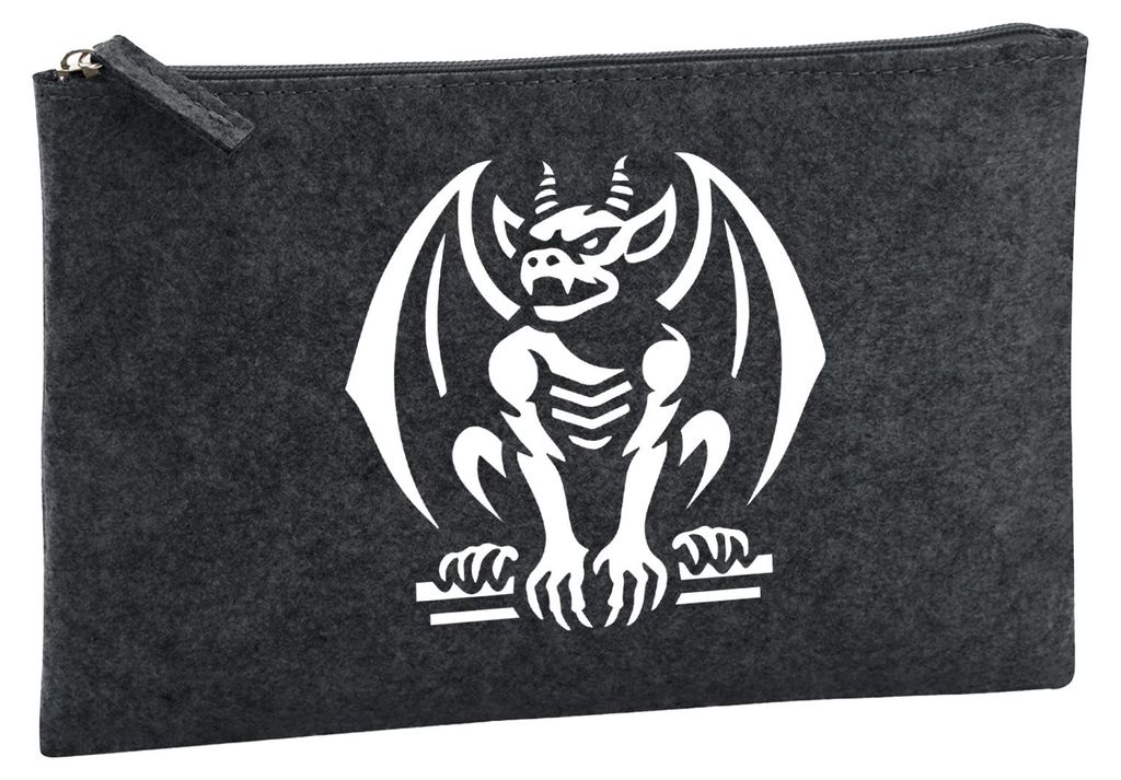Huuraa Kulturbeutel Gargoyle Fabelwesen 1 Liter Charcoal Filz Kosmetiktasche Geschenkidee