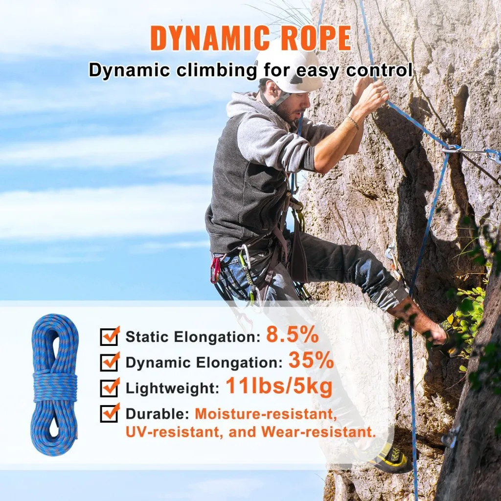 Corde d'escalade dynamique 70m bleue 10,2mm en polyester haute ténacité - 5
