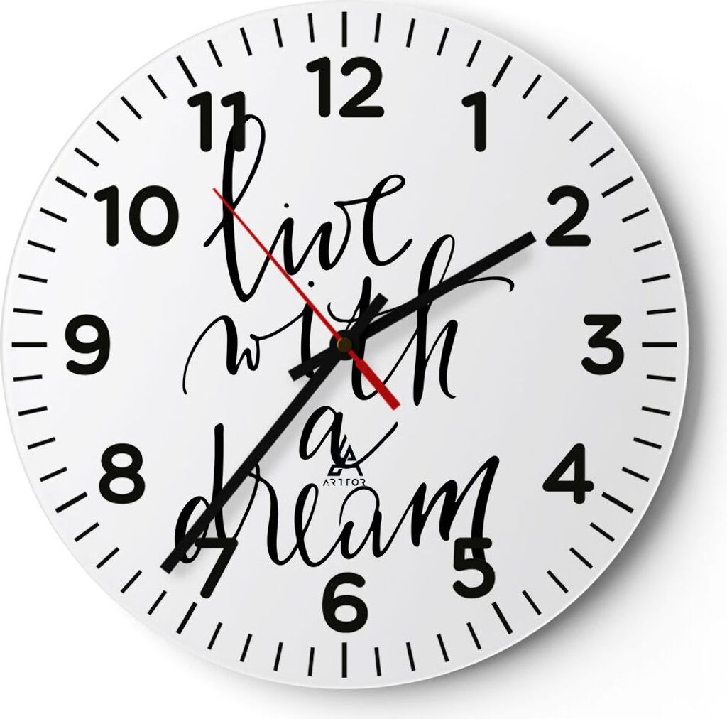 Wanduhr - Rund - Glasuhr - Handschriftlich Live Ein Traum - 40x40cm - Schleichendes Uhrwerk - Lautlos - zum Aufhängen bereit - Dekoration Modern -...