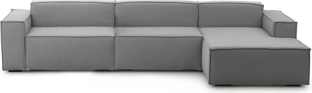 Festes Sofa Dmaiol, Modulares 4-Sitzer-Sofa mit rechter Halbinsel, 100% Italy, Modernes Sofa aus Stoff, Cm 340x170h70, Grau