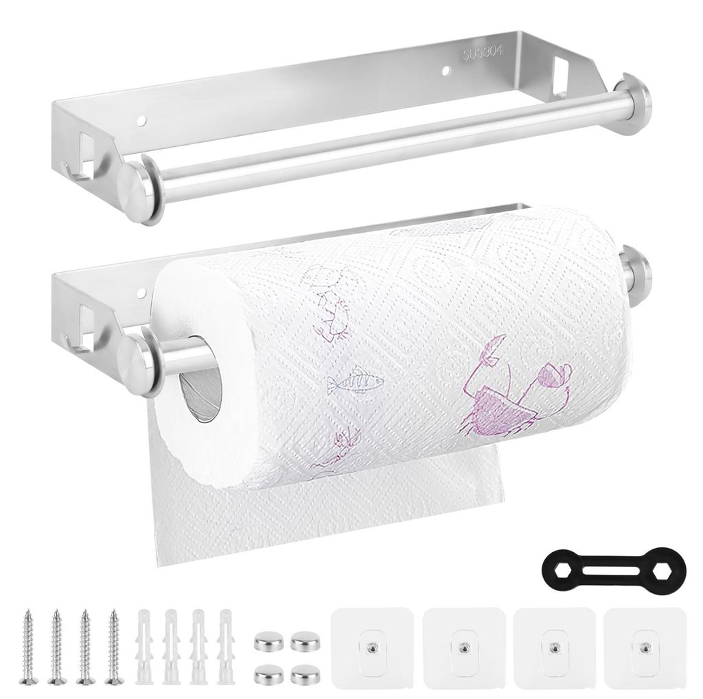 Set mit 2 Küchenrollenhaltern, 28 cm Küchenrollenhalter aus Edelstahl, Wandrollenhalter zur Papiermontage ohne Bohren oder Installation, Wandroll...