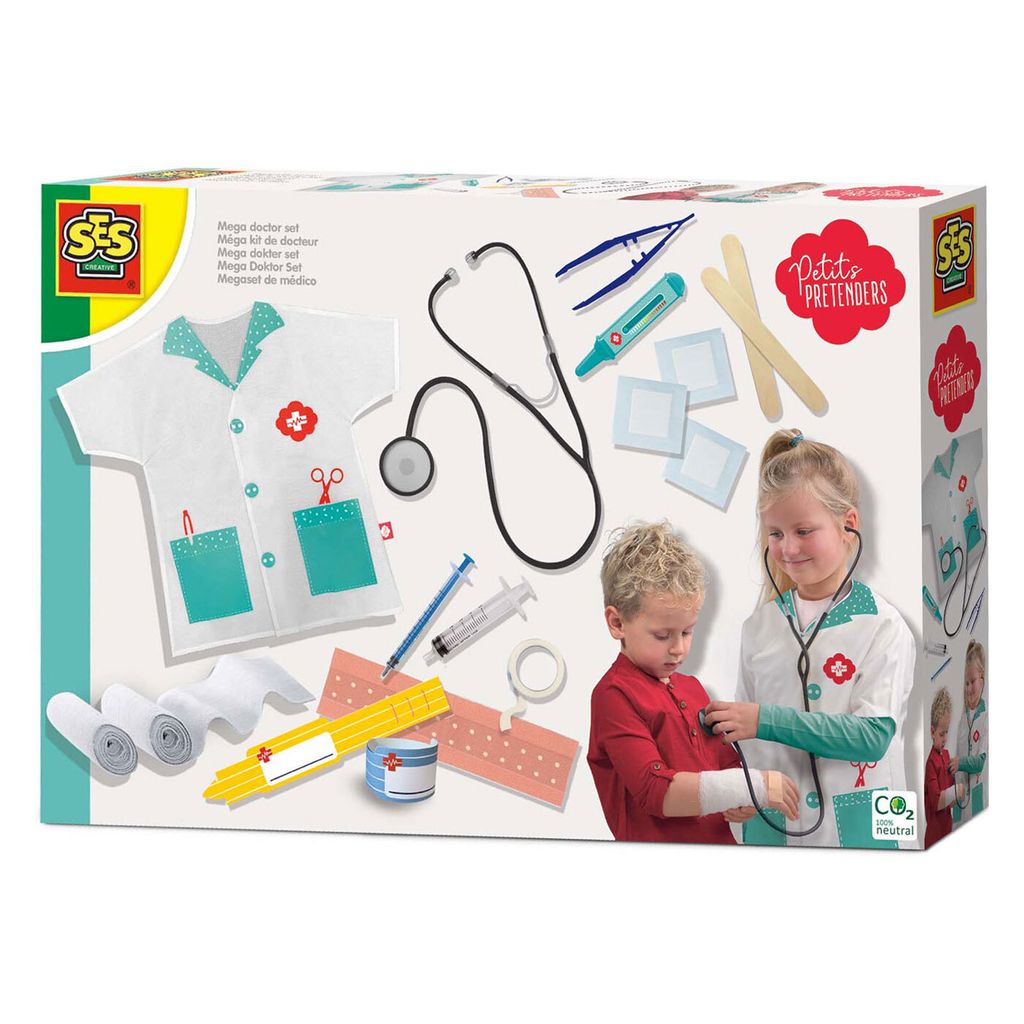 SES Creative Petits Pretenders 18011 Mega Doktor Set für Kinder - Interaktives Rollenspiel und Lernspielzeug, Arzt, 3 Jahr(e)