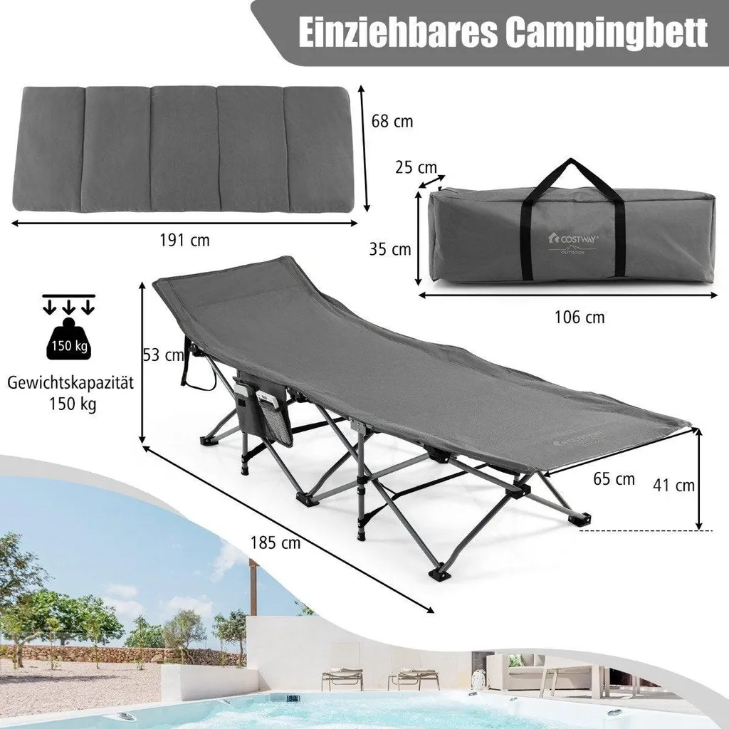 Lit de camping réglable 185 cm avec matelas épais et structure robuste - 3
