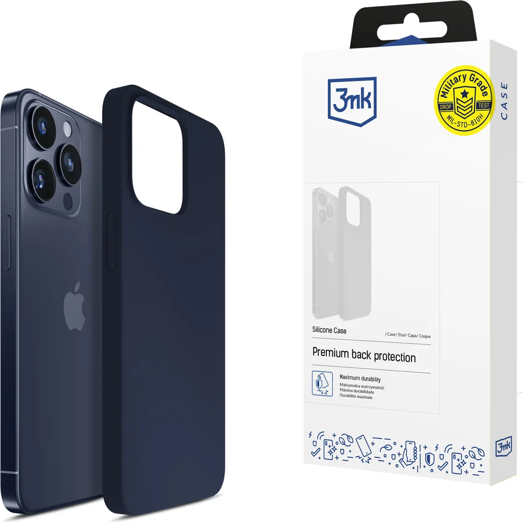 Cover iPhone 15 Pro Max 3mk Silicone Dark Navy - Testata Anti-Caduta