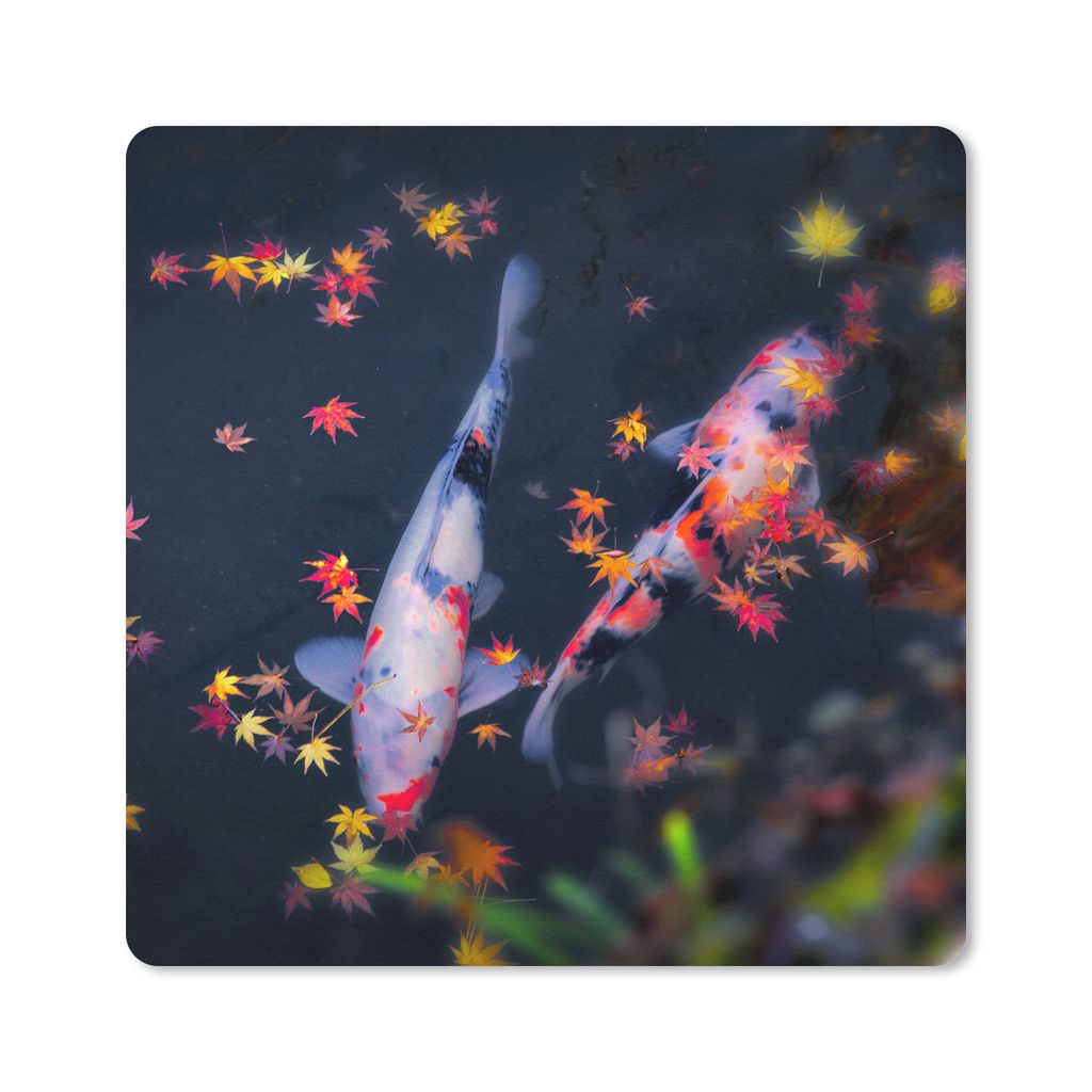 MuchoWow Mauspad Mousepad Koi - Fisch - Regenbogen - Blätter 30x30 cm - Mousepads - Maus Mat - Pad - Mausunterlage - Gaming