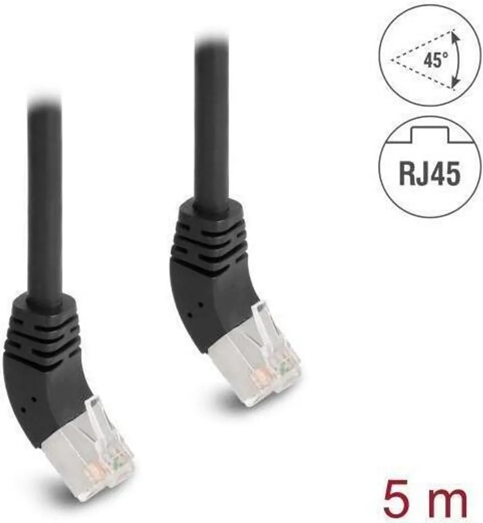 Cavo Ethernet 5m Cat 6A Nero S/FTP 10Gb | RJ45 45 Gradi per Gaming