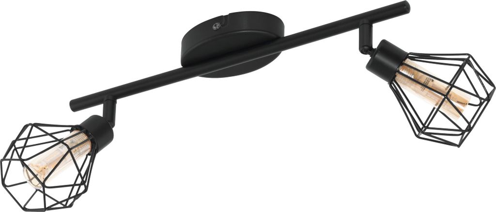 EGLO Deckenlampe Zapata 1, 2 flammige Vintage Deckenleuchte im Retro Look, Deckenspot aus Stahl, Farbe: Schwarz, Glas: amber, Fassung: G9