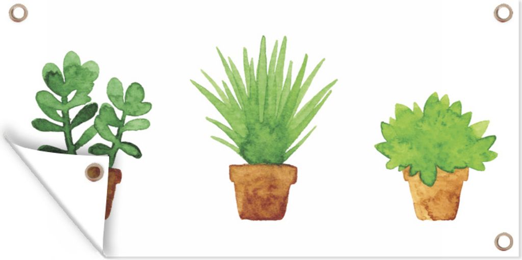 MuchoWow 80x40 cm Outdoor-Poster Gartendeko Sichtschutz Garten Poster für den Garten Blumentopf - Aquarell - Pflanzen