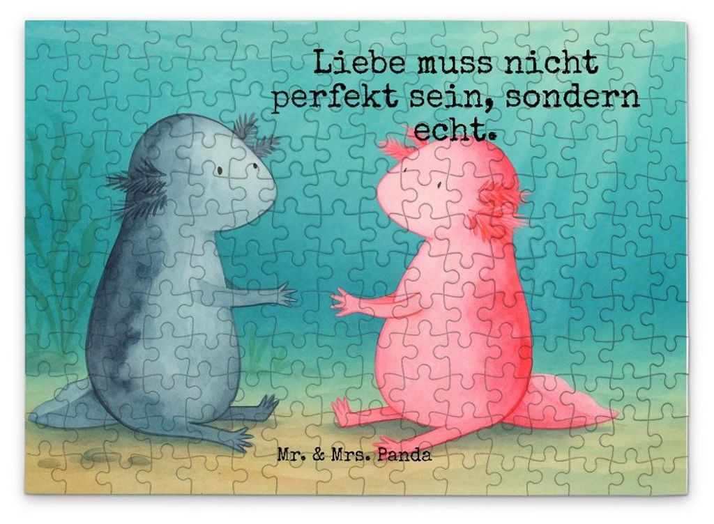 Mr. & Mrs. Panda Puzzle Axolotl Liebe Design 192 Teile - Weiß - Geschenk, Verlobter, Puzzlespiel, Legespiel, 300, Valentinstag, 500, Jahrestag, 1000