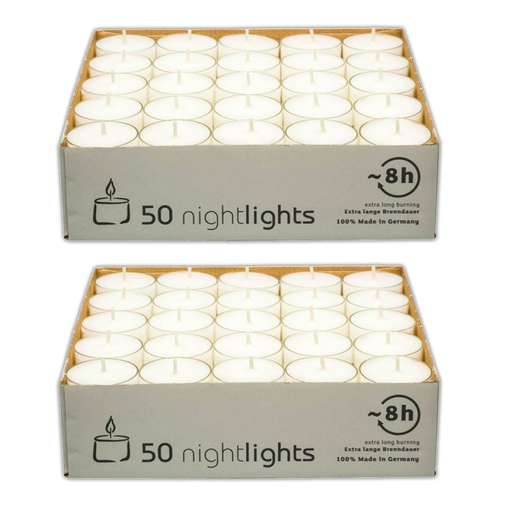 100 Stück Teelichter 8 Stunden Brenndauer Kerze Windlicht Produktbild 
