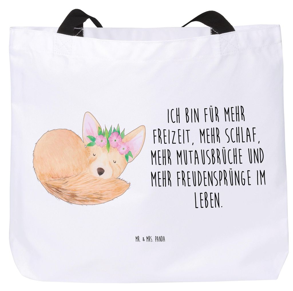 Mr. & Mrs. Panda Schultasche Wüstenfuchs Blumen - Weiß - Geschenk, Afrika, Blumenkranz, Wüste, Stoffbeutel, Reisetasche, Tasche, Beutel, Glückl...