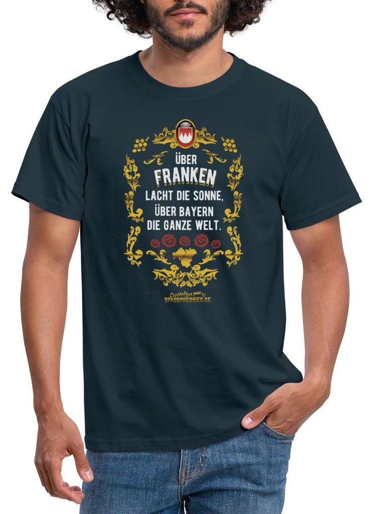 Spreadshirt Über Franken Lacht Die Sonne Über Bayern Die Ganze Welt Männer T-Shirt, 3XL, Navy