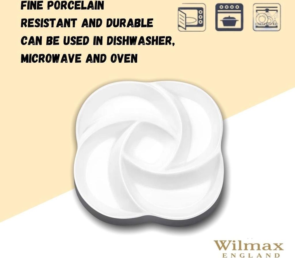 Wilmax Servierplatte 30 cm unterteilt aus Porzellan, Weiß WL-992597/A