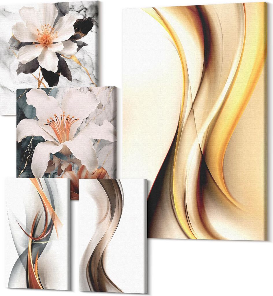Leinwandbild Set 5-teilig – Modernes Wandbild – Polycanvas Kunstdruck – Abstrakte Bilder – Hochwertige Wandkunst – 2x 30x30 cm + 2x 20x30...