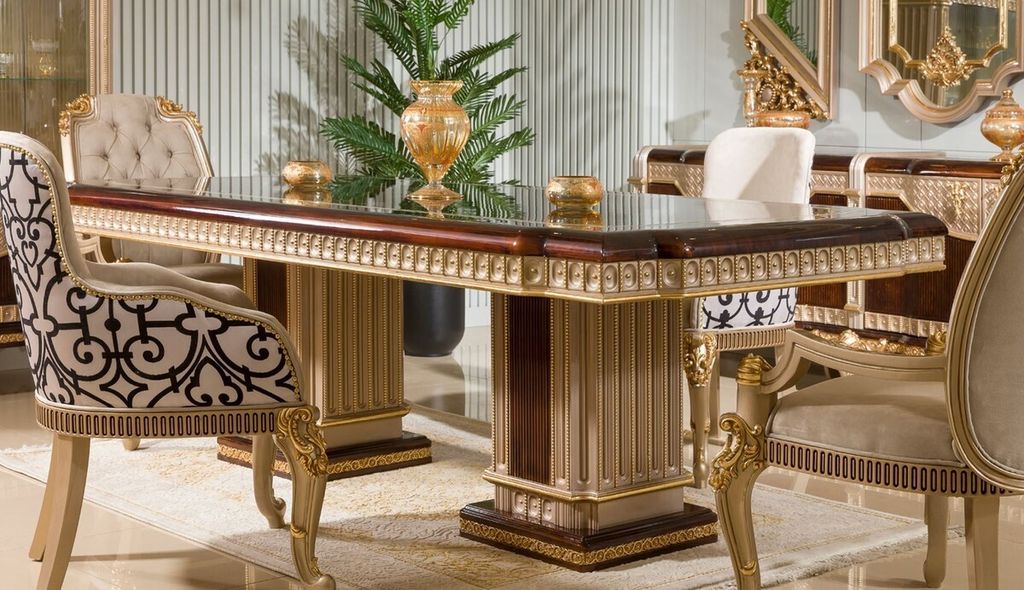 Casa Padrino Luxus Barock Esstisch Dunkelbraun / Grau / Gold 250 cm