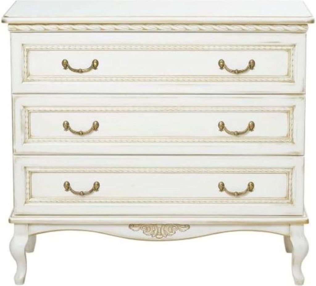 Casa Padrino Luxus Barock Kommode Weiß / Beige 100 cm - Prunkvolle Barock Möbel