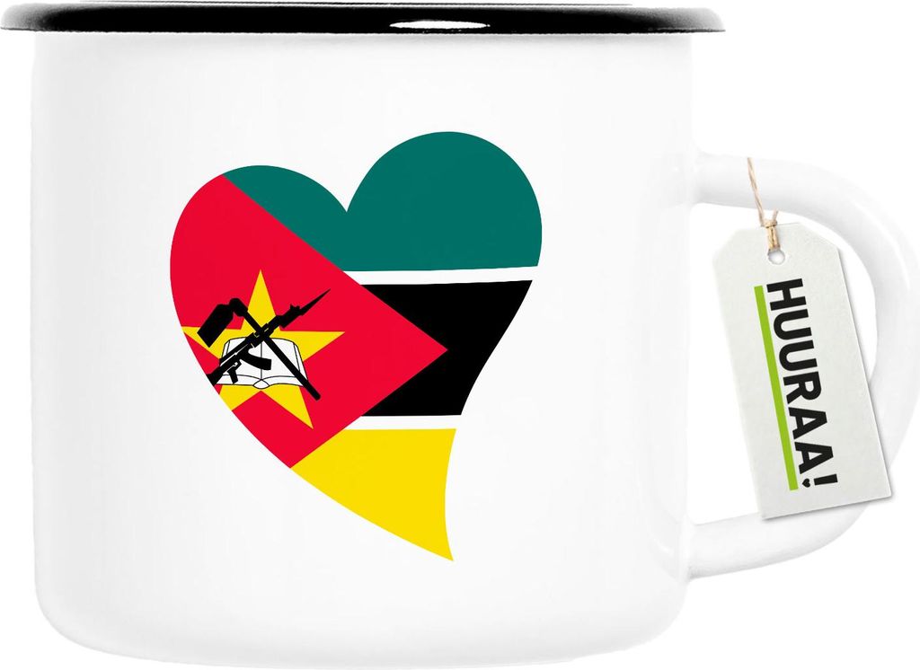 Huuraa Emaille Tasse Mosambik Flagge Herz 300ml Vintage Campingbecher Geschenkidee