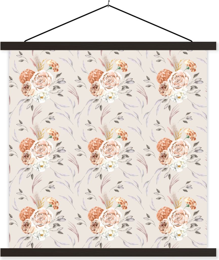 MuchoWow Textilposter Rosen - Orange - Braun - Rosa 40x40 cm mit schwarzem Rahmen - Fotos