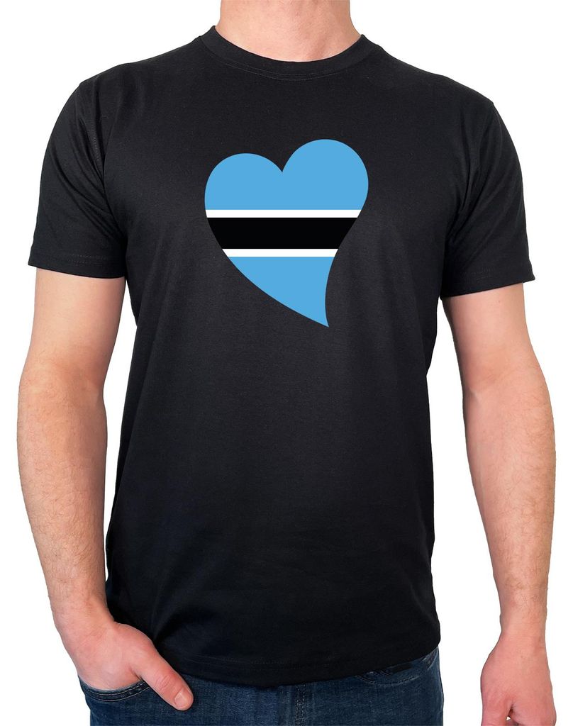Huuraa Herren T-Shirt Botswana Flagge Herz XL Black Bio Baumwolle Fairtrade Herrenshirt Geschenkidee