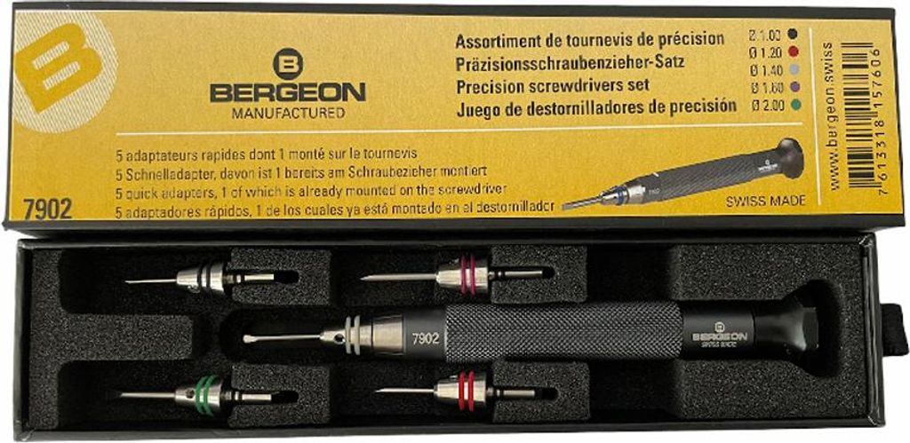 Bergeon 7902 Präzisionsschraubendreher mit 5 Quick Adaptern Produktbild 