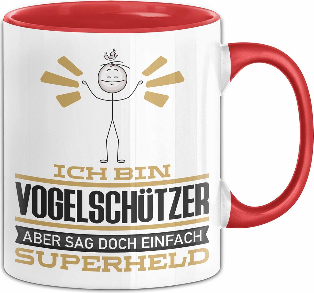 Vogelschützer Geschenk Tasse Ich Bin Vogelschützer Aber Sag Doch Einfach Superheld Lustige Geschenkdiee für Vogelschützer Kaffee-Becher (Rot)