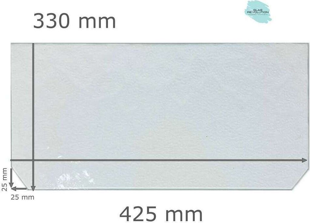 Kühlschrank Einlegeboden - Strukturglas Kathedral 4 mm - 2 abgeschrägte Ecken - 425 mm x 335 mm - (89,96 EUR / qm - Mindestbfl. 0,25 qm - Kanten...