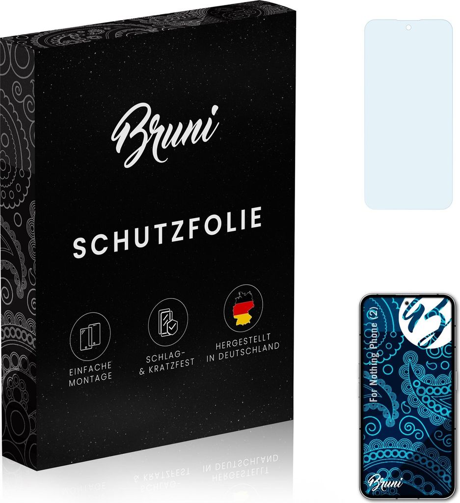 Bruni Basics-Clear 2x Schutzfolie kompatibel mit Nothing Phone (2) Folie
