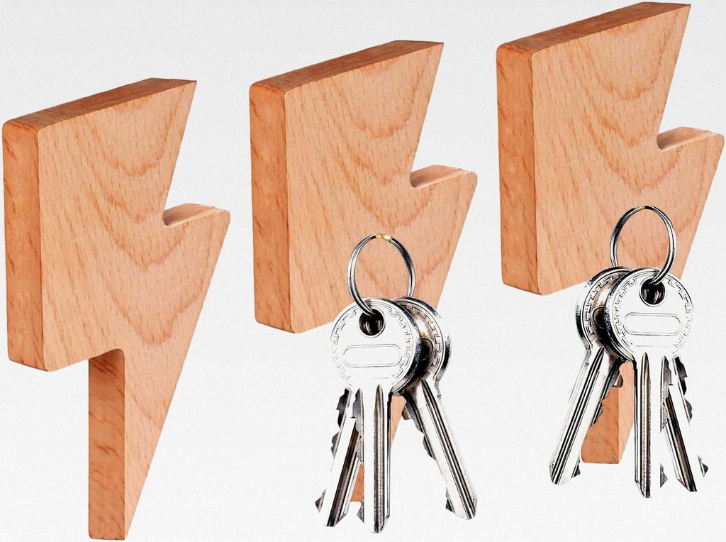 3 Stück Holz Haken Selbstklebend Klebehaken für Schlüssel Magnetische Wandhalterung Schlüsselaufbewahrung zum Kleben Kreative Magnetischer Schl...