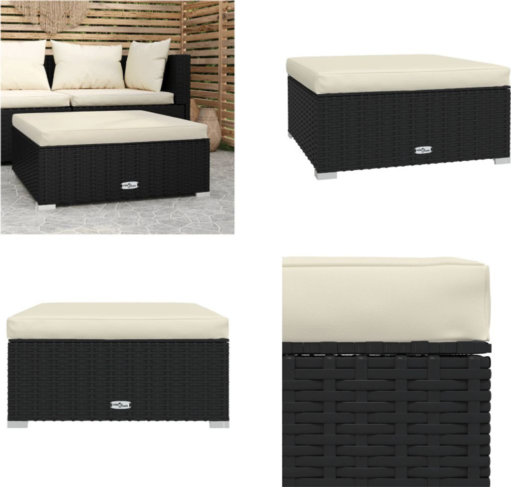 vidaXL Garten Fußhocker mit Kissen Schwarz 70x70x30 cm Poly Rattan - Garten Fußhocker - Garten Ottomane - Garten Ottomanen - Outdoor Fußhocker