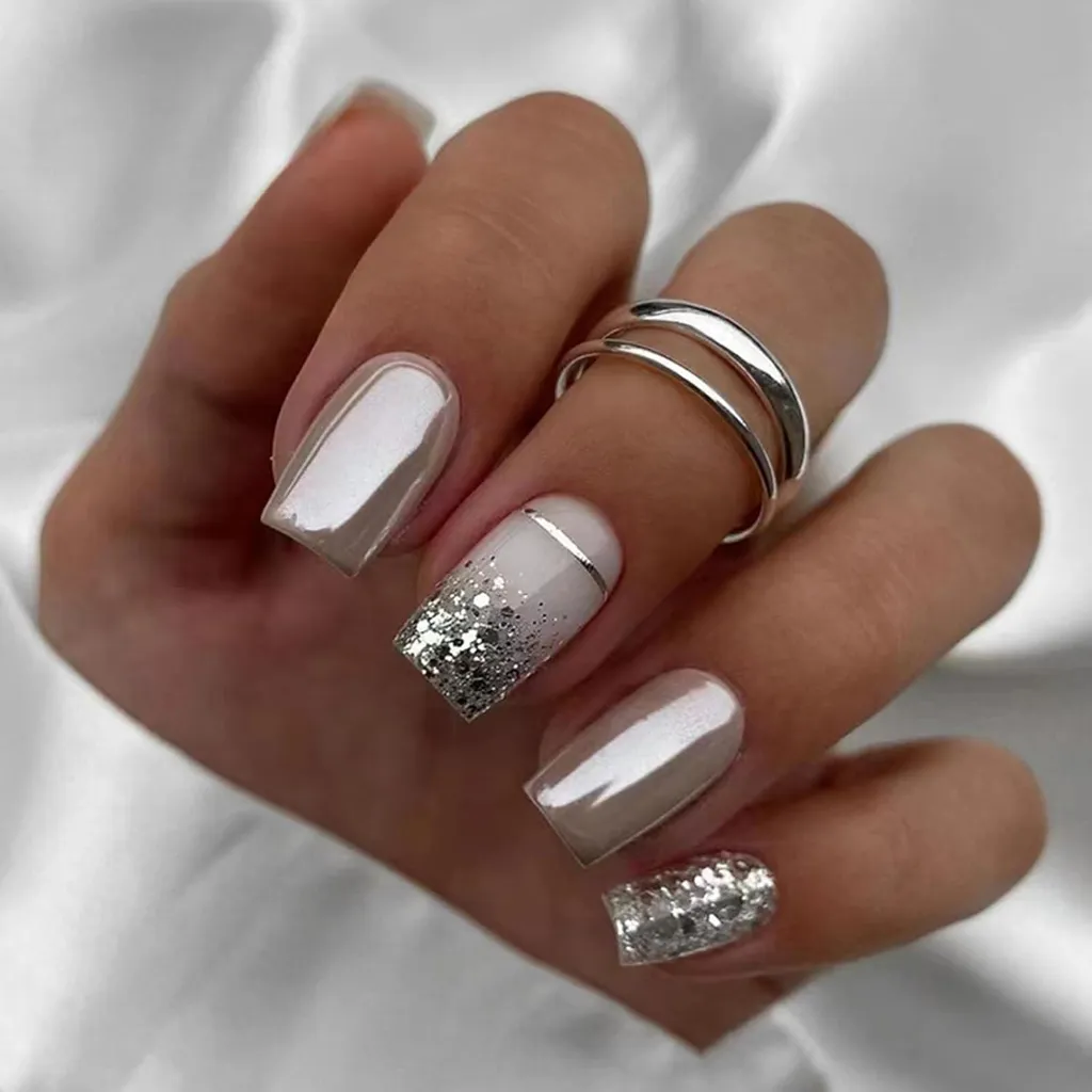 Ongles Artificiels Ballerina Argent Miroir - Kit Complet Full Cover 24