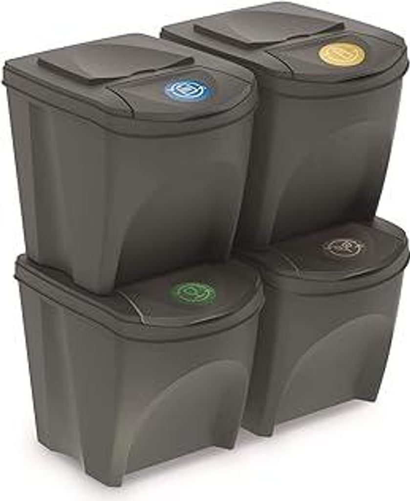 Set von 4 Recyclingwürfeln 100L Prosperplast Sortibox von grauem Kunststoff