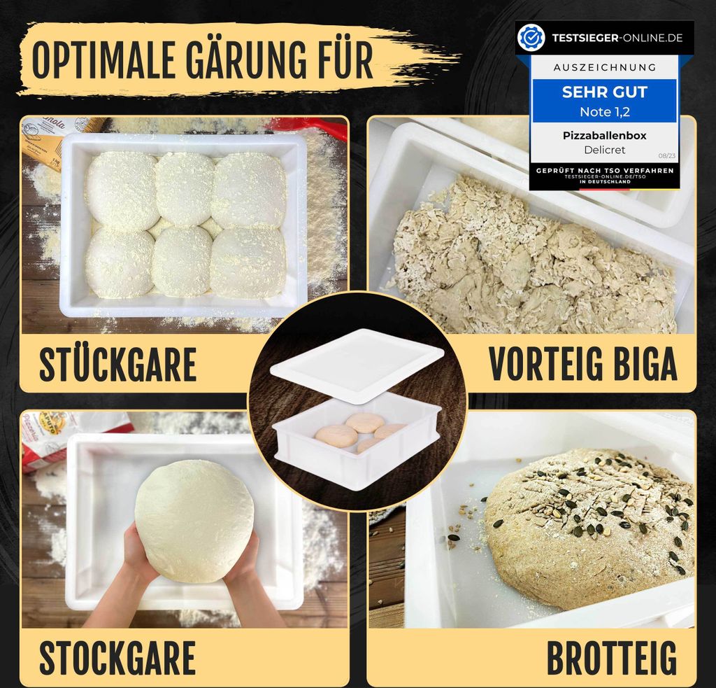 2 Stück Silikon-Pizzaballenbox Mit Deckel & Lüftung – Für 250–350 G Teig, Spülmaschinengeeignet