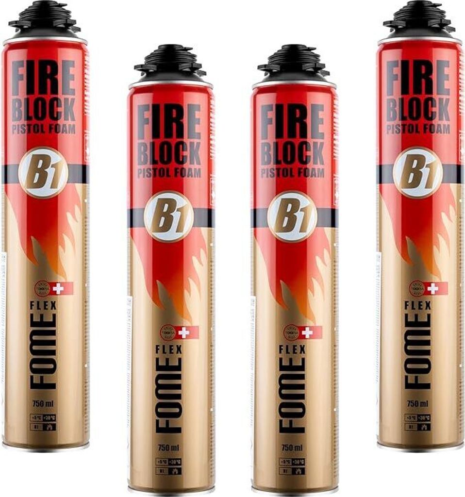 4x Brandschutzschaum, B1 Montageschaum 750ml, Brandschutzschaum schwer entflammbar, feuchtigkeitshärtend, PolyurethanPistolenschaum, Montageschaum...