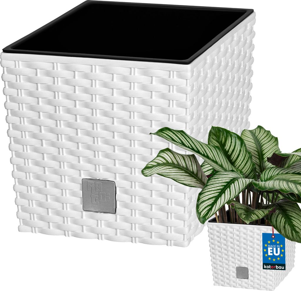 KOTARBAU Blumentopf 220 mm Übertopf mit Innentopf für Pflanzenzucht Weiß
