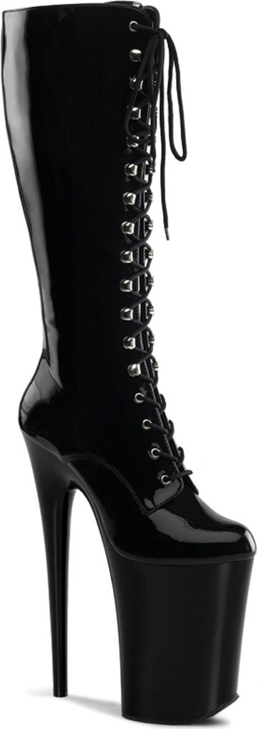 INFINITY-2020 Pleaser y mega hohe Damen Schnür Plateaustiefel schwarz Lack