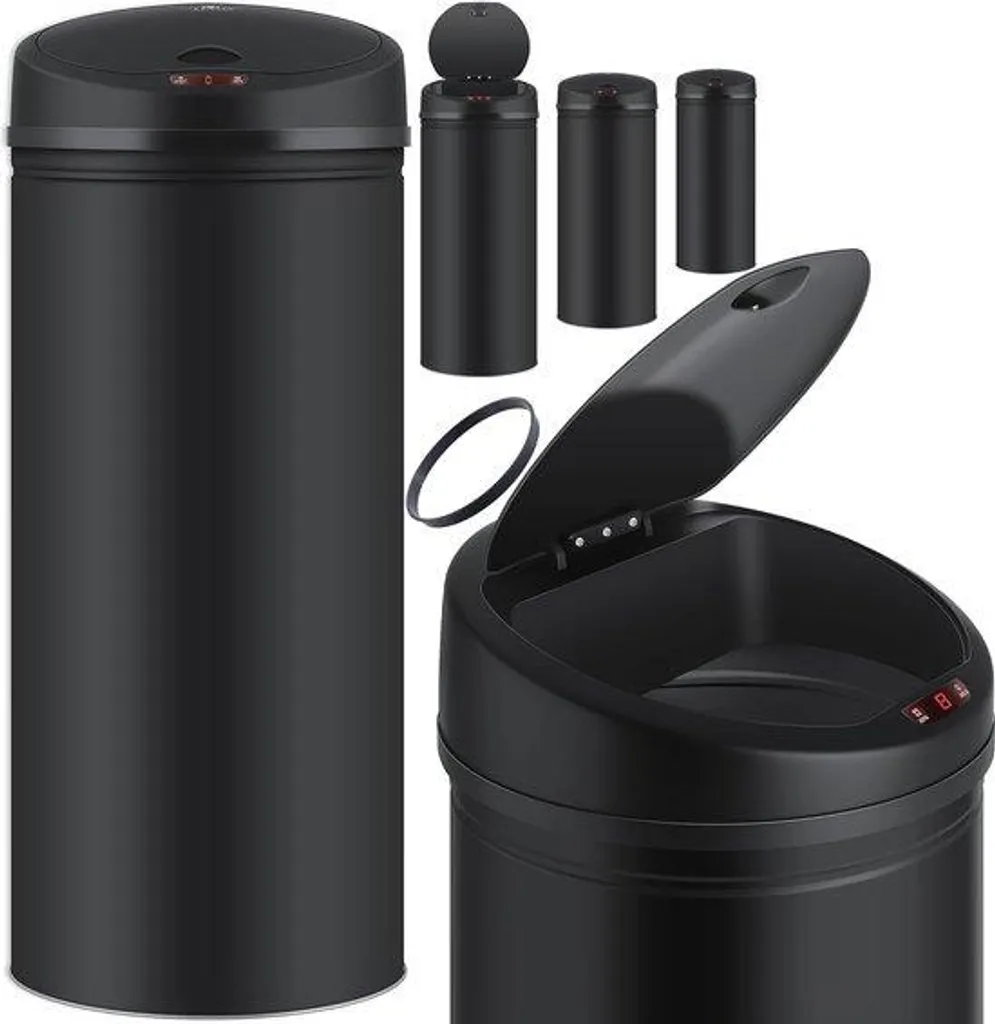 Poubelle 30L automatique noire inox pour cuisine moderne et pro
