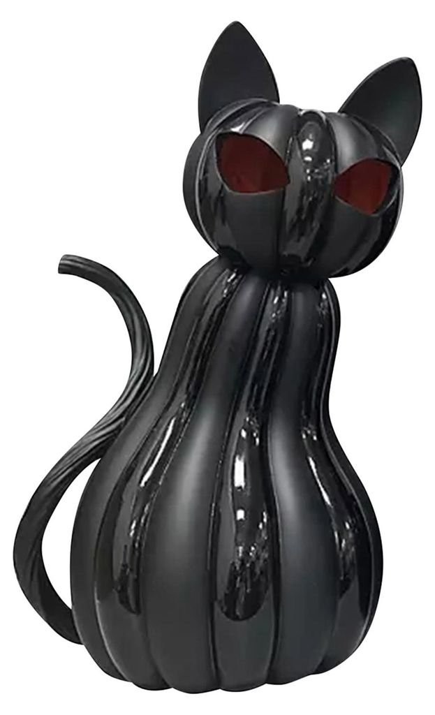 Schwarze Katzenfigur, Halloween-Tischdekoration, Harz-Katzenstatue mit gruseligen Augen für Partys, Heimdekoration, Kaminsims-Dekoration, Geschenk...