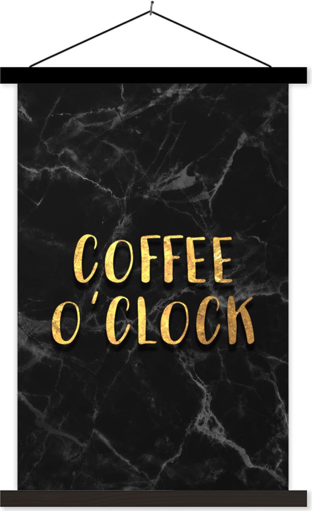 MuchoWow Textilposter Zitat - Kaffee - Gold - Marmor 60x90 cm mit schwarzem Rahmen - Poster Wohnzimmer