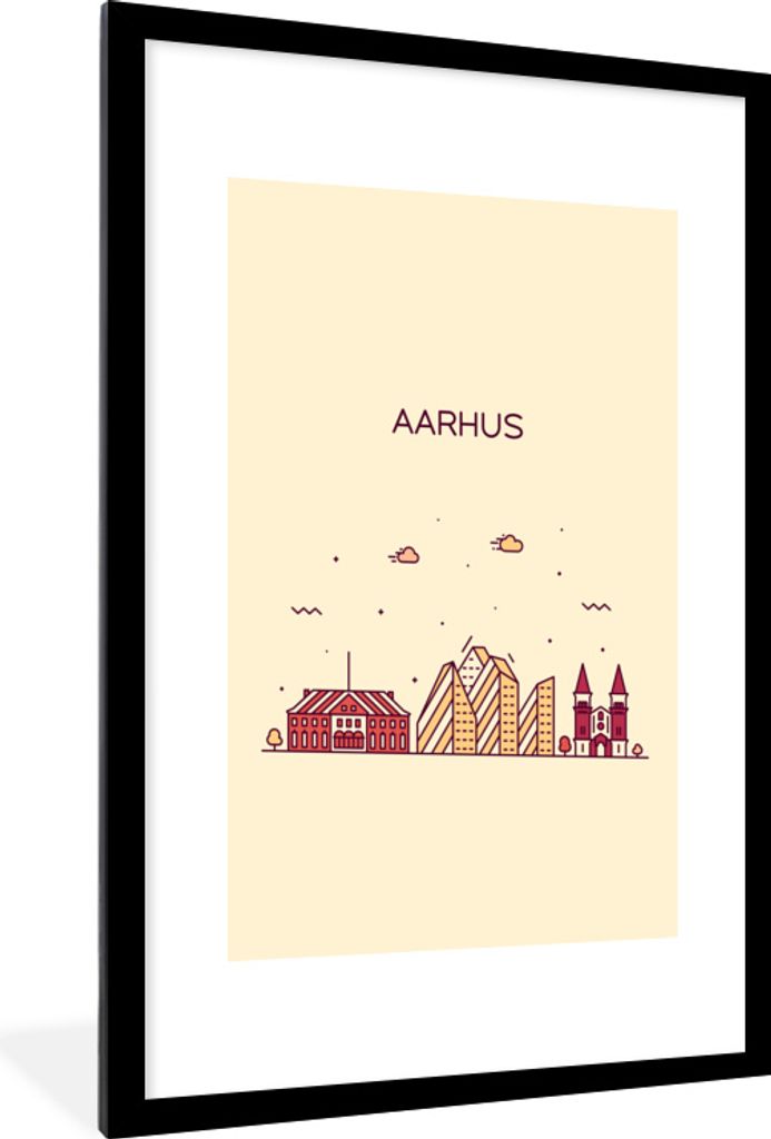 MuchoWow MuchoWow Gerahmtes Poster Aarhus - Skyline - Dänemark 60x90 cm - Poster mit zchwarzem Bilderrahmen - Dekoration - Wandposter Wohnzimm...